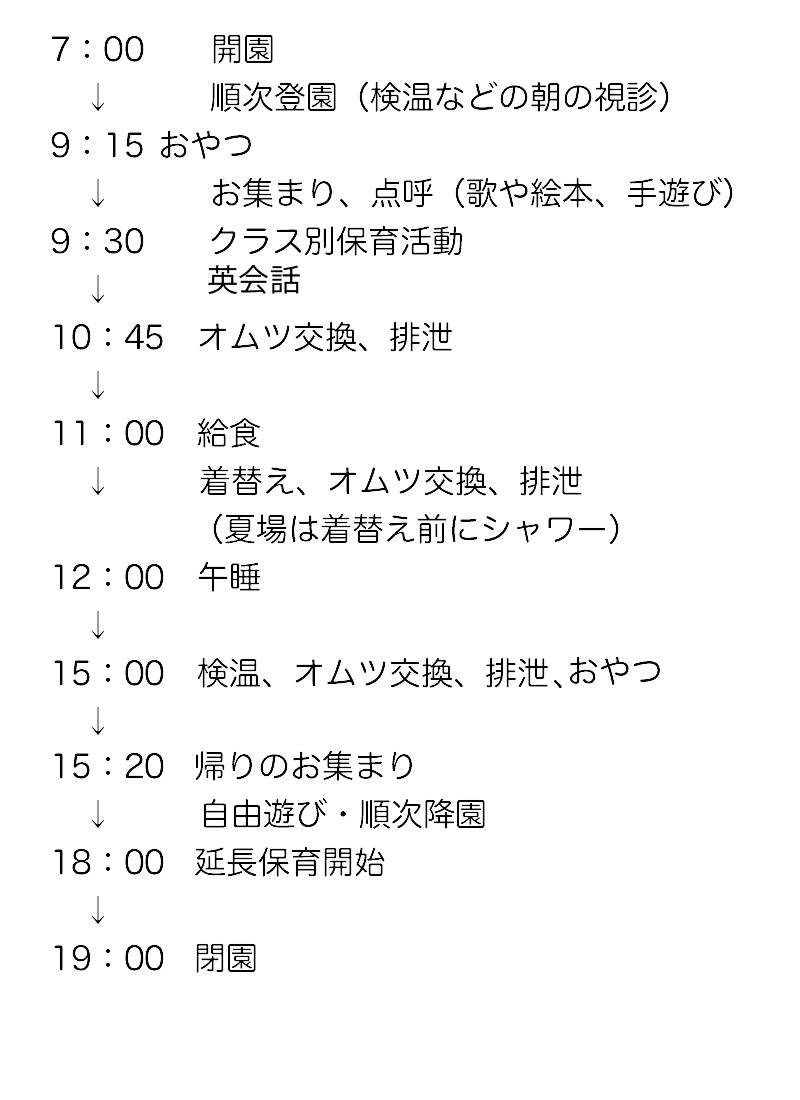 1、2歳児の一日の流れ